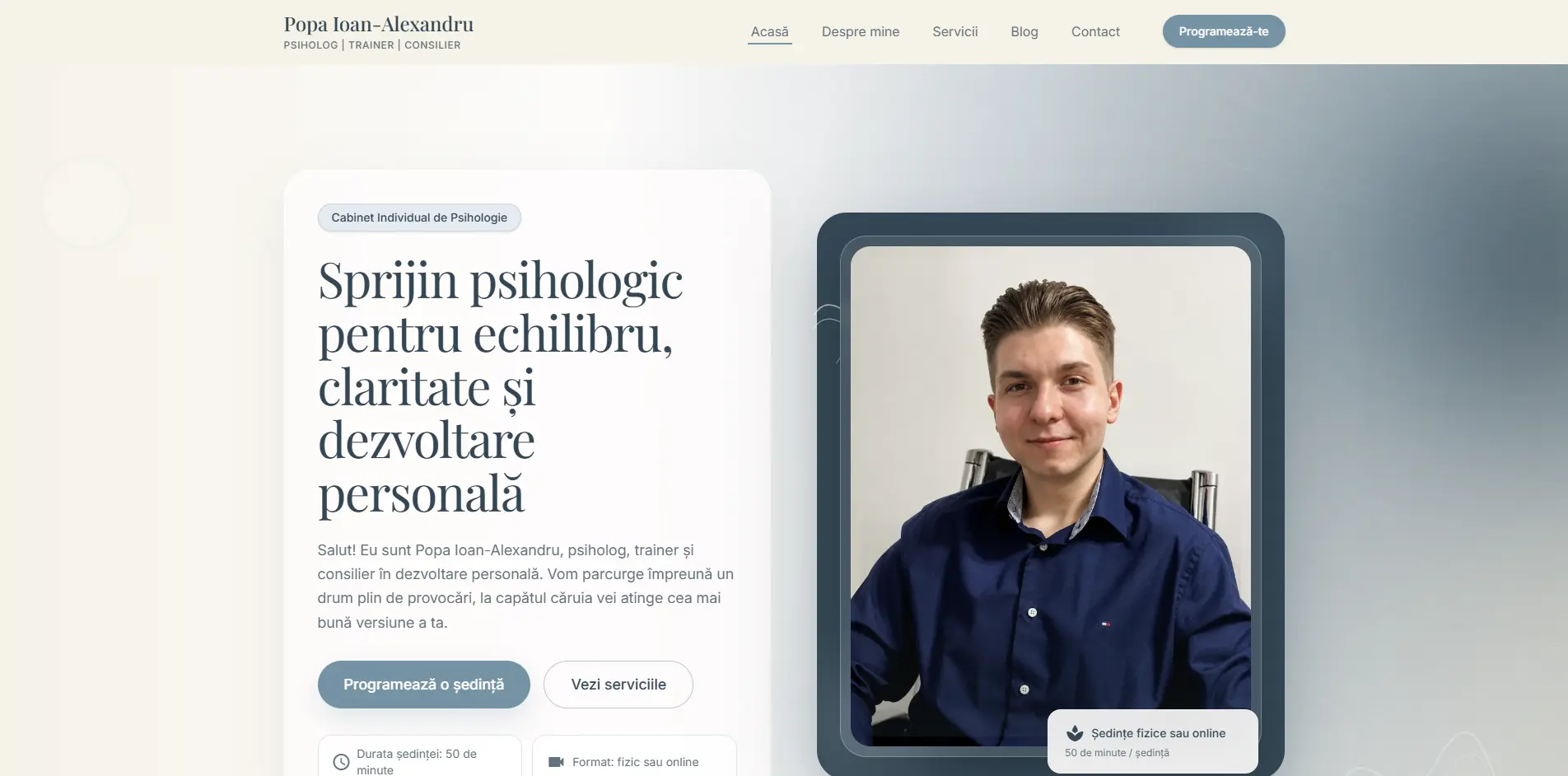 Popa Ioan-Alexandru psychology practice website on desktop