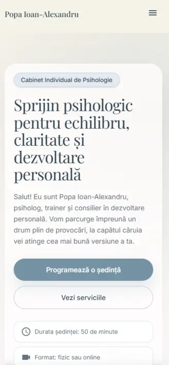 Popa Ioan-Alexandru psychology practice website on mobile